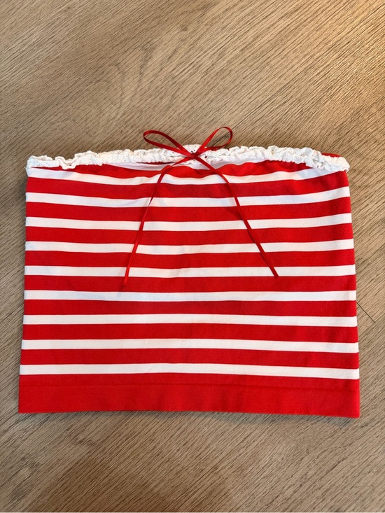 Altar'd State Tops - Altar'd State Red and White Striped Strapless Crop Top